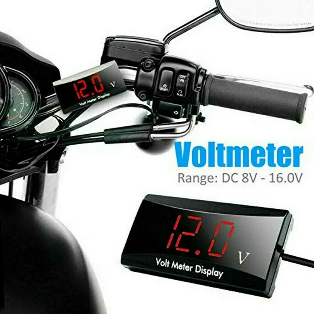 12V Mini LED Waterproof Display Voltmeter Car PC Plastic Fireproof Measuring DC Voltage from 8V to 16V Motorcycle | Инструменты