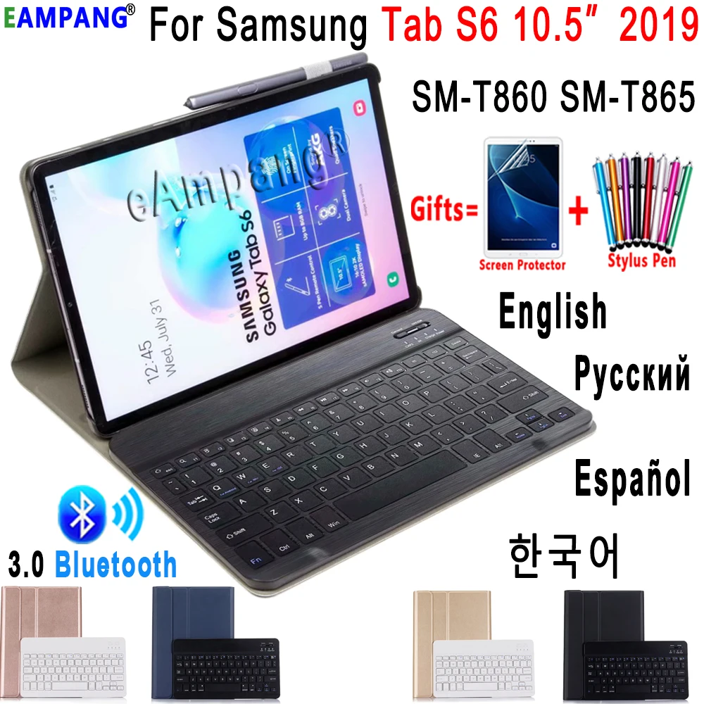 

Чехол для Samsung Galaxy Tab S6 10,5, чехол с клавиатурой T860, T865, чехол с русской, испанской, английской, Bluetooth-совместимой клавиатурой