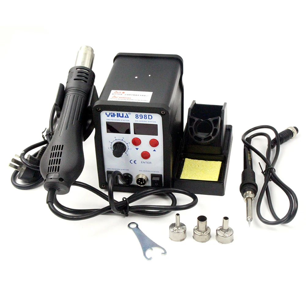 Free Shipping Double LED Digital Display Soldering Iron Rework Station YIHUA 898D SMD Hot Air Soldering Station 2 In 1