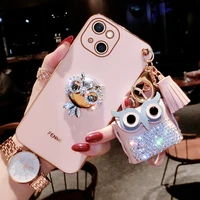 silicone cover for iphone 13 12 pro max 11mini cell phone pendant coin purse woman deluxe white pink phone case jewelled animal