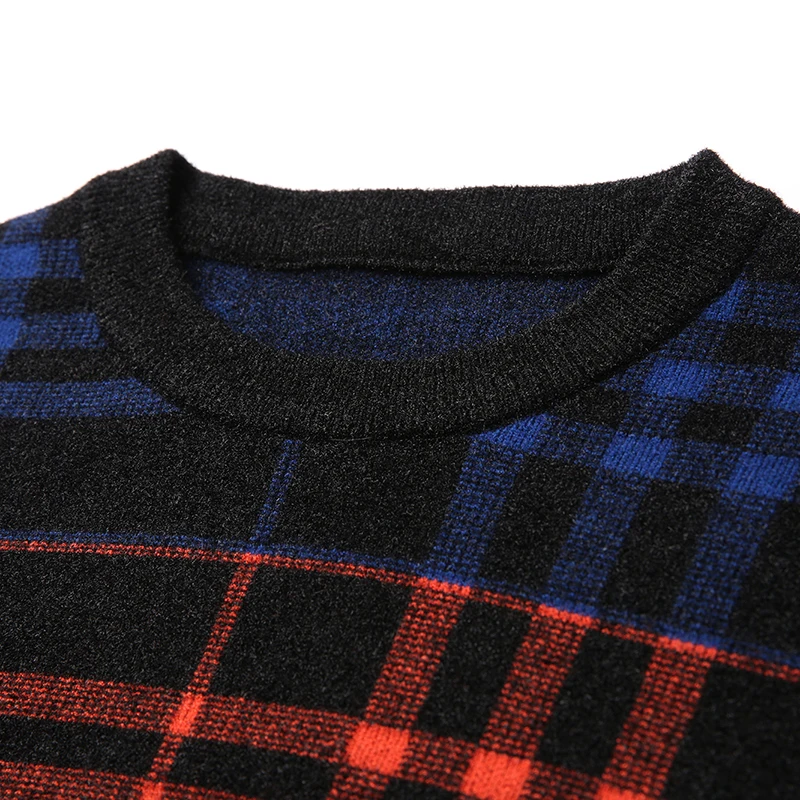 

2021 Brand Thick Warm Winter Plaid Knitted Pull Sweater Men Wear Jersey Mens Pullover Knit Mens Sweaters Male Fashions 90339