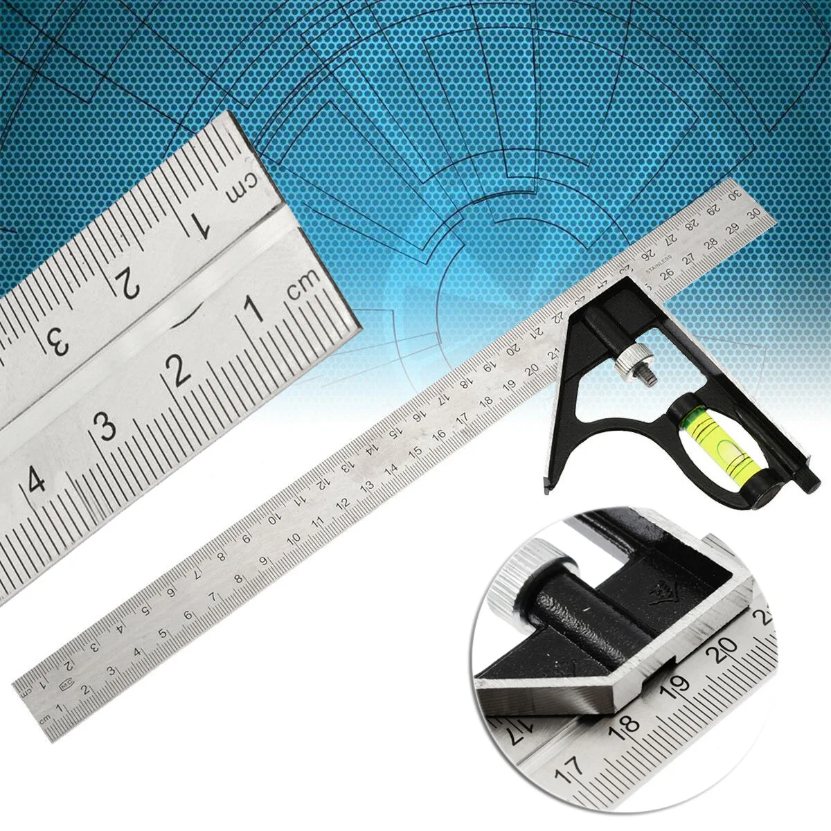 

30cm Stainless Steel Adjustable Combination Square Angle Ruler Measuring Tool CA