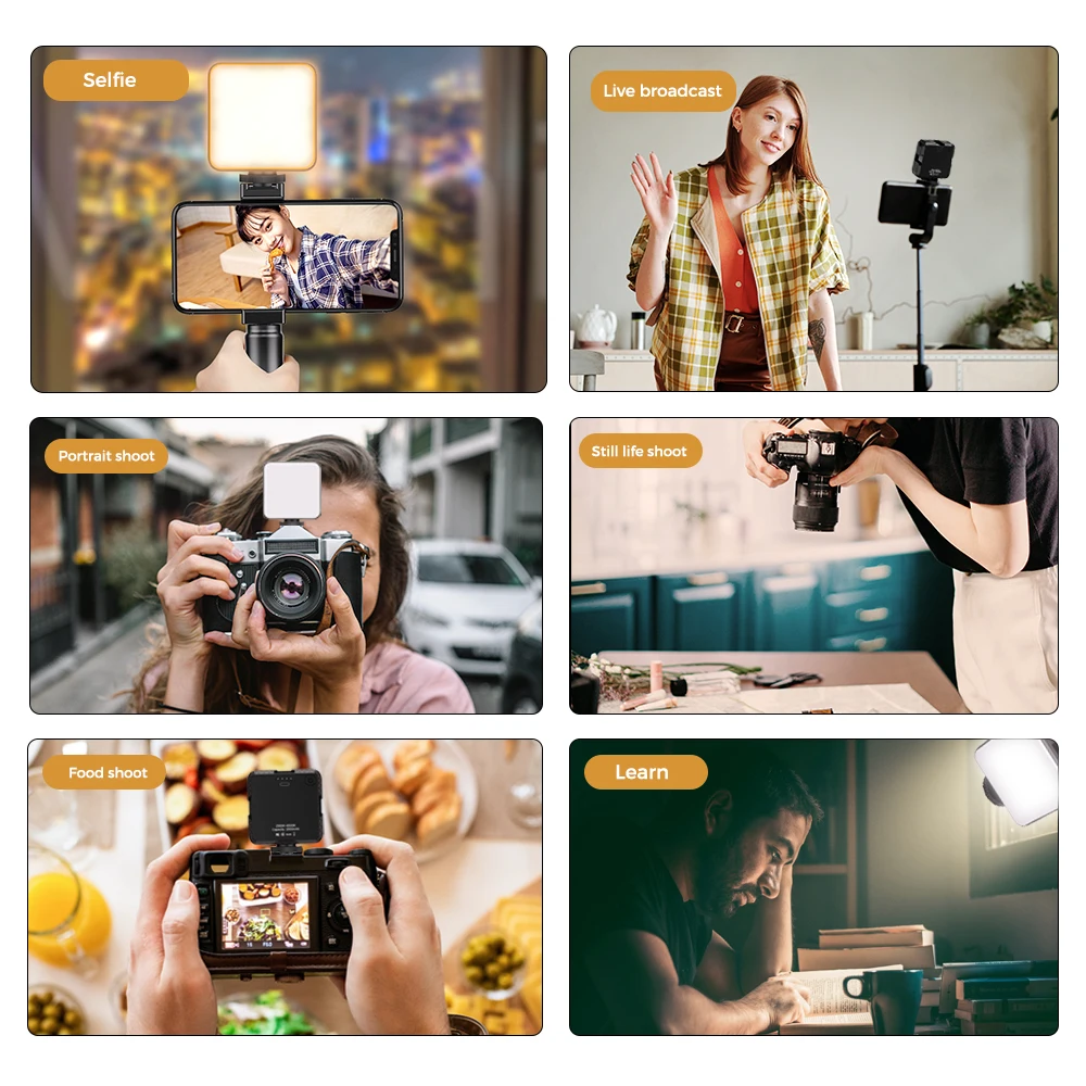 

APEXEL Vlog LED Fill Video Light Video Light 2500-6500K Stepless 850LM 6W With Cold Shoe Mini Selfie Light Lamp 2000mAh Battery