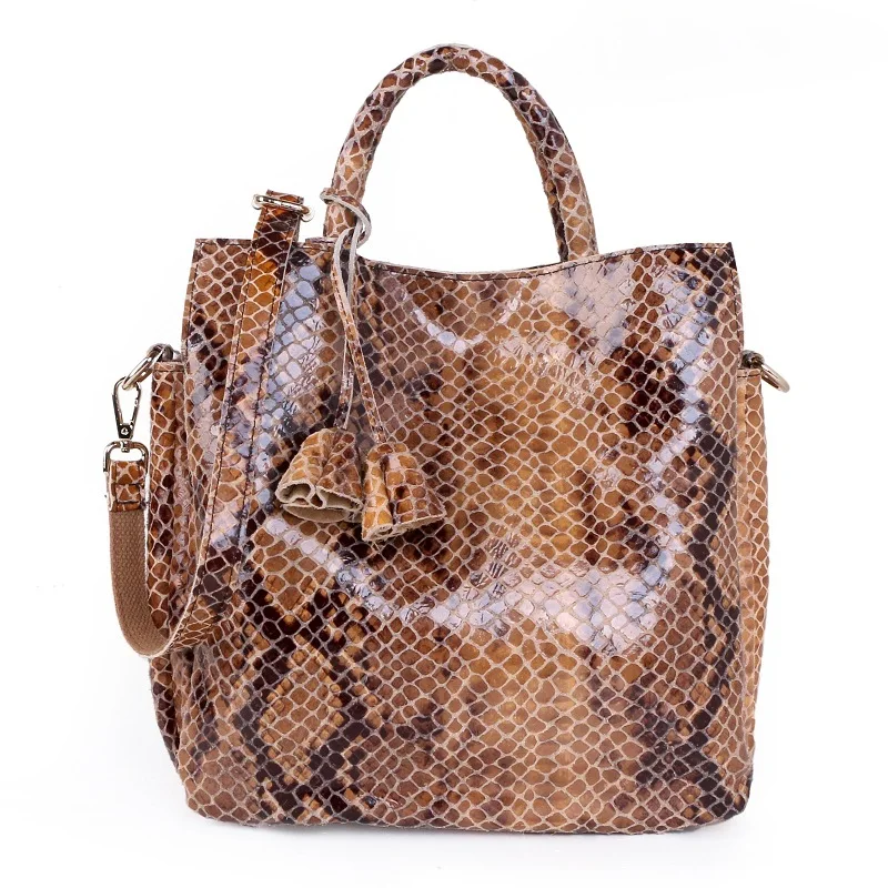 2021 New Casual Snake Pattern Handbag Women Big Tote Bag Genuine Leather Handbags for Ladies Elegant Shoulder | Багаж и сумки