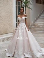 pink elegant wedding dresses matte satin with princess boat neck sleeveless gowns lace up in appliques draped with custom made %d0%b7