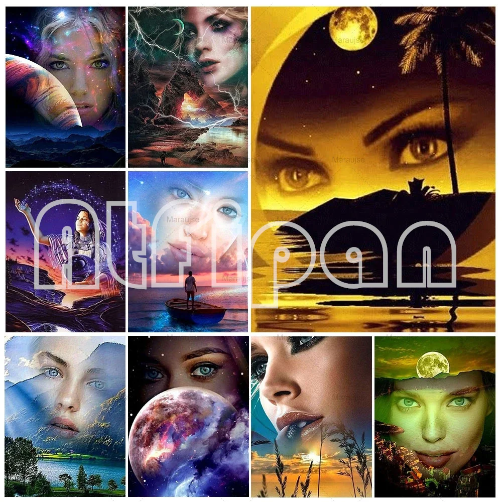 

Пейзаж с деревом, алмазная картина, иллюзия, женские глаза, алмазная вышивка, полная квадратная Круглая Мозаика, пейзаж, украшение для дома