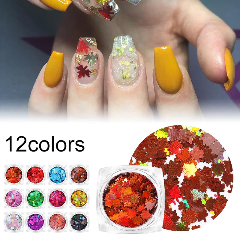 Блестки для ногтей с Кленовым листом блестки дизайна хлопья в форме снежинки