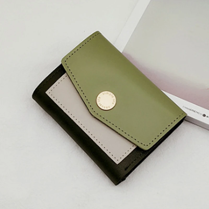 

2021 Vintage Short Ladies Coin Purse PU Leather Korean Stitching Buckle Multifunction Card Package Mini Wallet