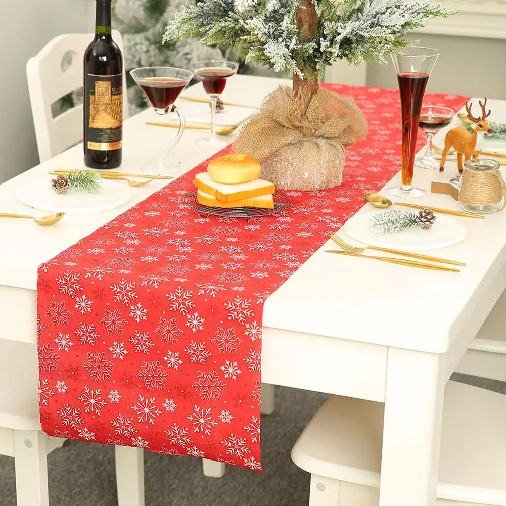 183x36cm Christmas Table Runner Snowflake Elk Decoration Modern Cover Runners Decorations fit Home | Дом и сад