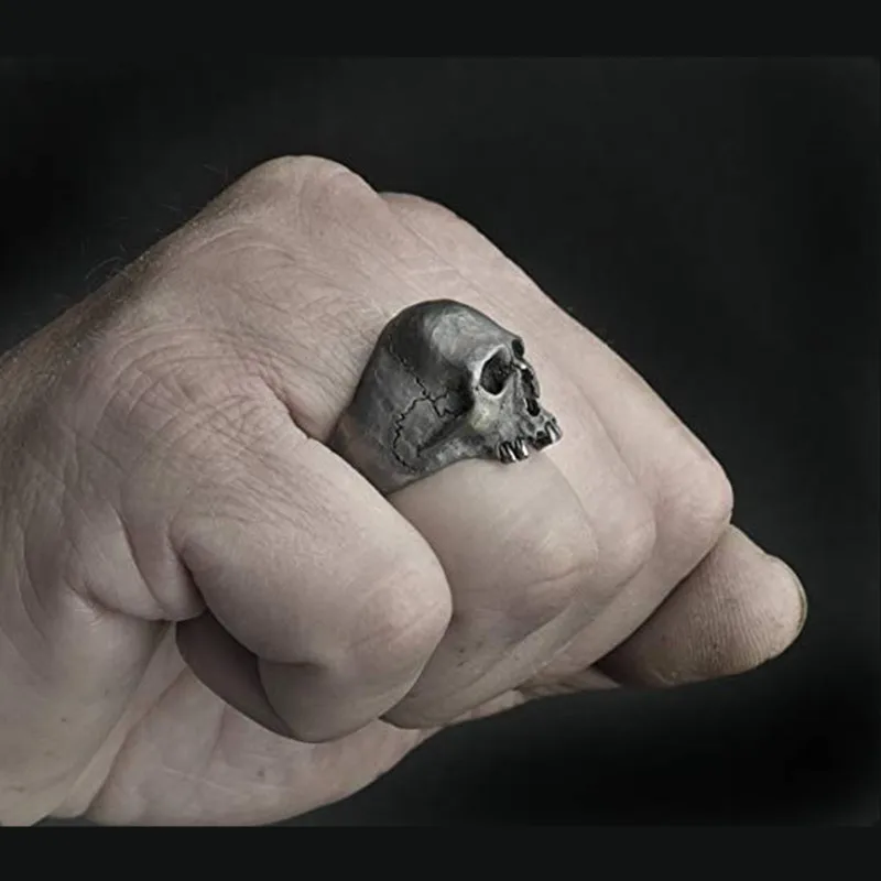 Vintage Men's Punk Skeleton ring Gothic Ghost Head Skull Ring Hip-Hop Horror Locomotive Rock Biker Jewelry | Украшения и