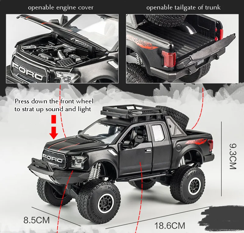 

2020 New 1:32 Ford Raptor F150 Big Wheel MINIAUTO Alloy Diecast Car Model Toys For Children's Gifts Kid Toys Car Off Road SUV
