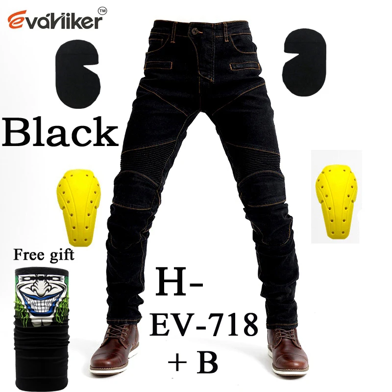 H-EV-718 Black B Дизайн мотоциклетные брюки мужские мото джинсы Защитное снаряжение для езды на велосипеде мотоциклетные брюки 718 штаны для мотокросса С Prote - Цвет: H-EV-718 Black B