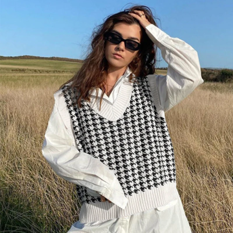 

Women Sweater Vest 2020 Autumn Knitted V-Neck Pullover Fashion Oversized Sleeveless Female Loose Sweater Waistcoat Jumper Tops