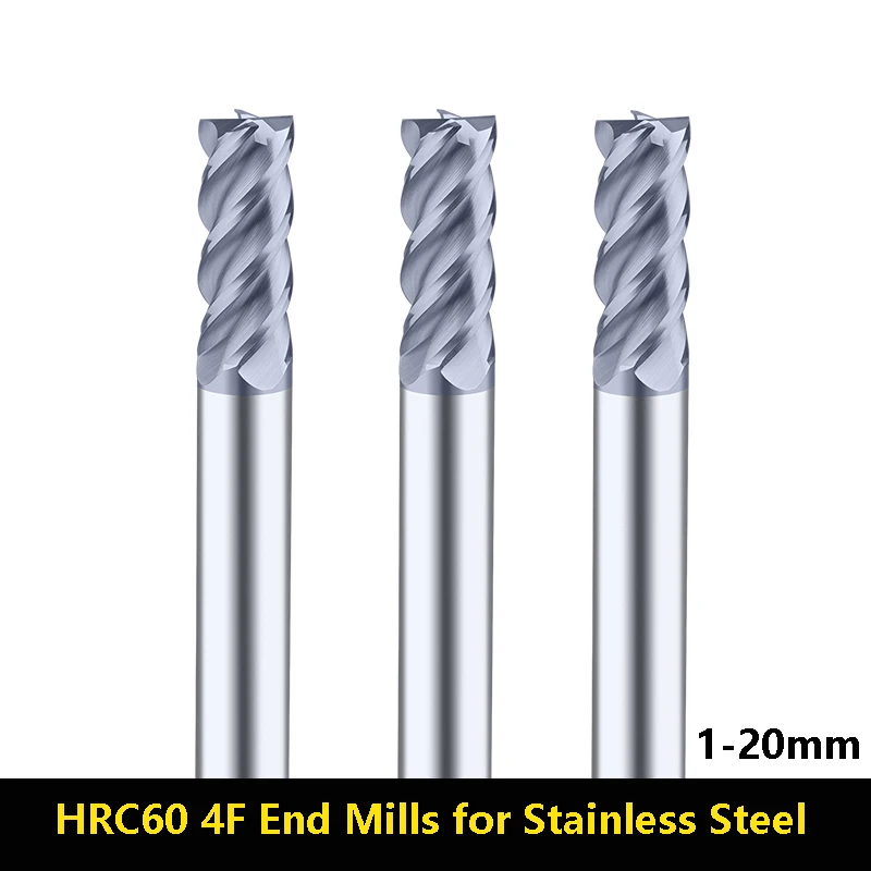 

BEYOND HRC60 4 Flute End Mills Special for Stainless Steel 304 Carbide Tungsten Steel Milling Cutter Machine 1mm 4mm 6mm 20mm