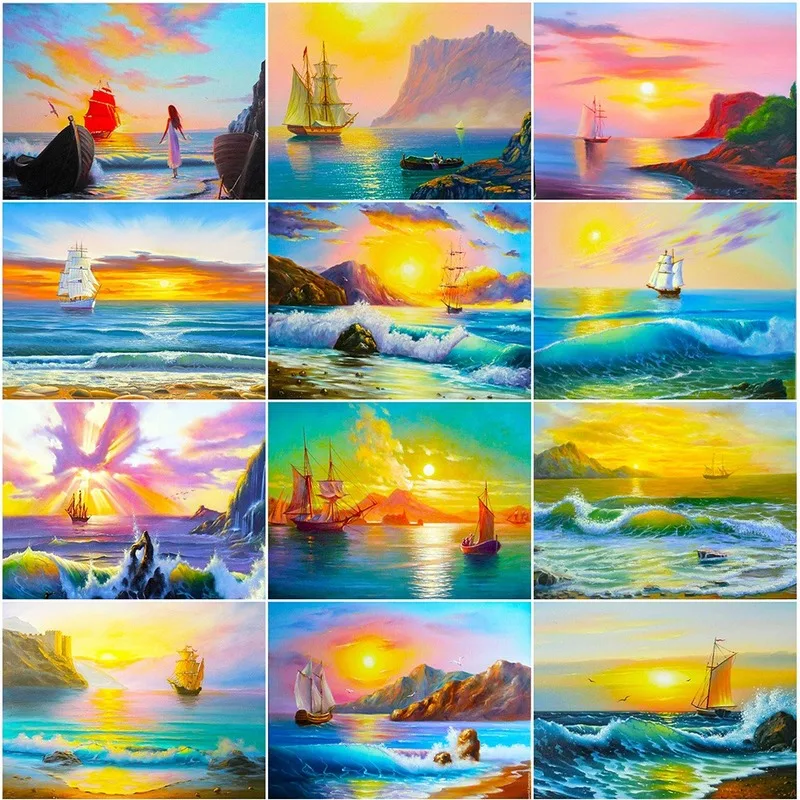 

5D DIY Diamond Painting Kits Full Round With AB Drill Ship Sail Mosaic Diamond Embroidery Cross Stitch Scenery Home Decor Gift
