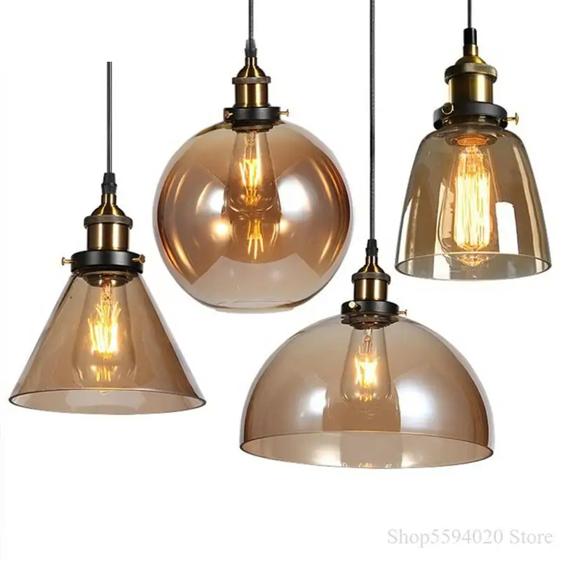 

American Amber Glass Pendant Lamp Vintage E27 Edison Light Bulb Dinning Room Pendant Lights Hanglamp Home Decor Hanging Lamp