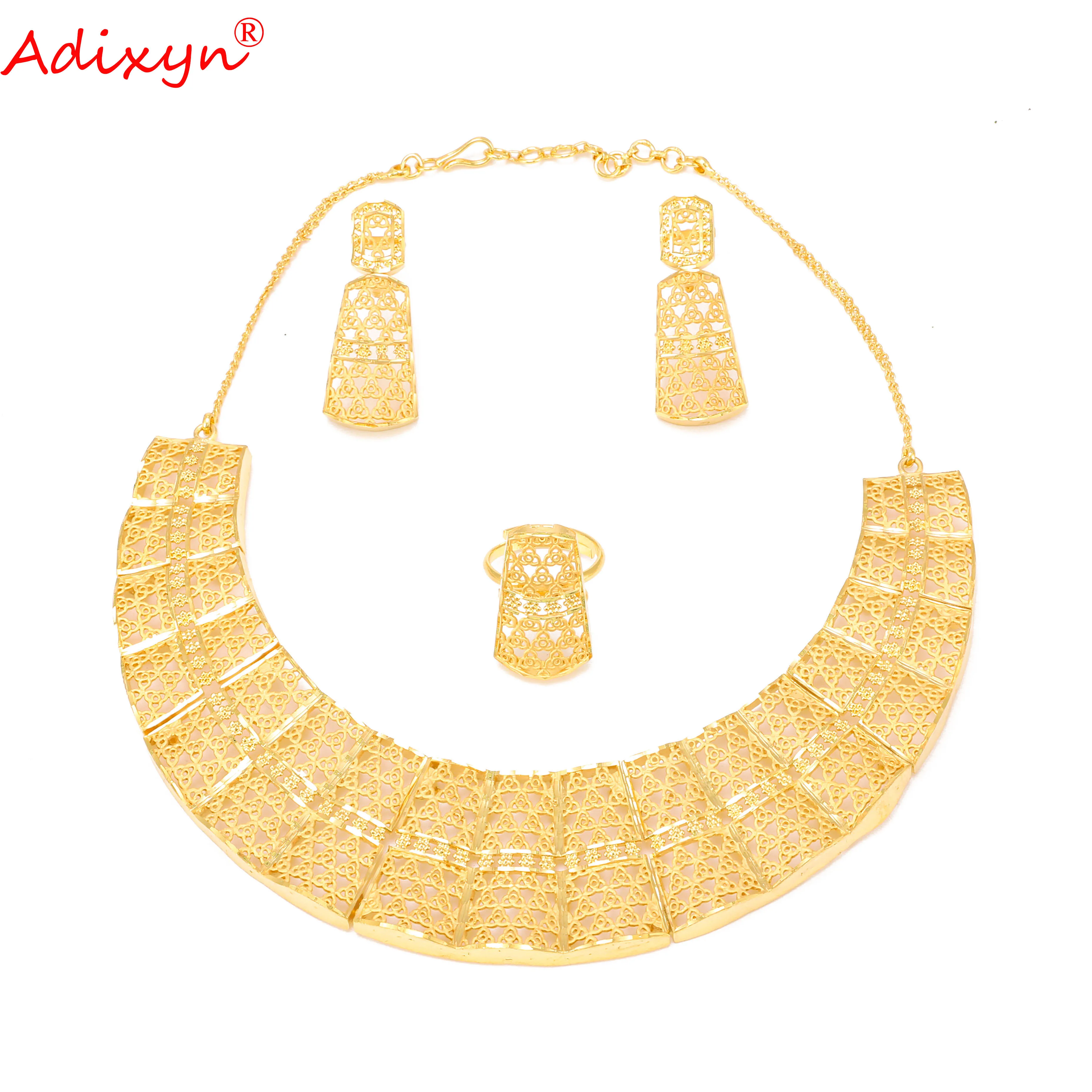 Adixyn Дубай ожерелье серьги кольцо набор украшений для женщин золотой цвет ювелирные изделия эфиопские/арабские Свадебные/вечерние подарки ...