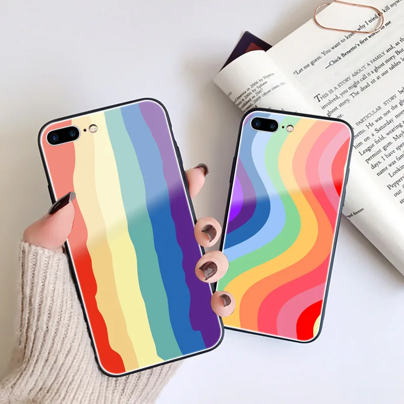 

Rainbow glass phone case For IPHONE X XS MAX XR 7 8 PLUS cover cases
