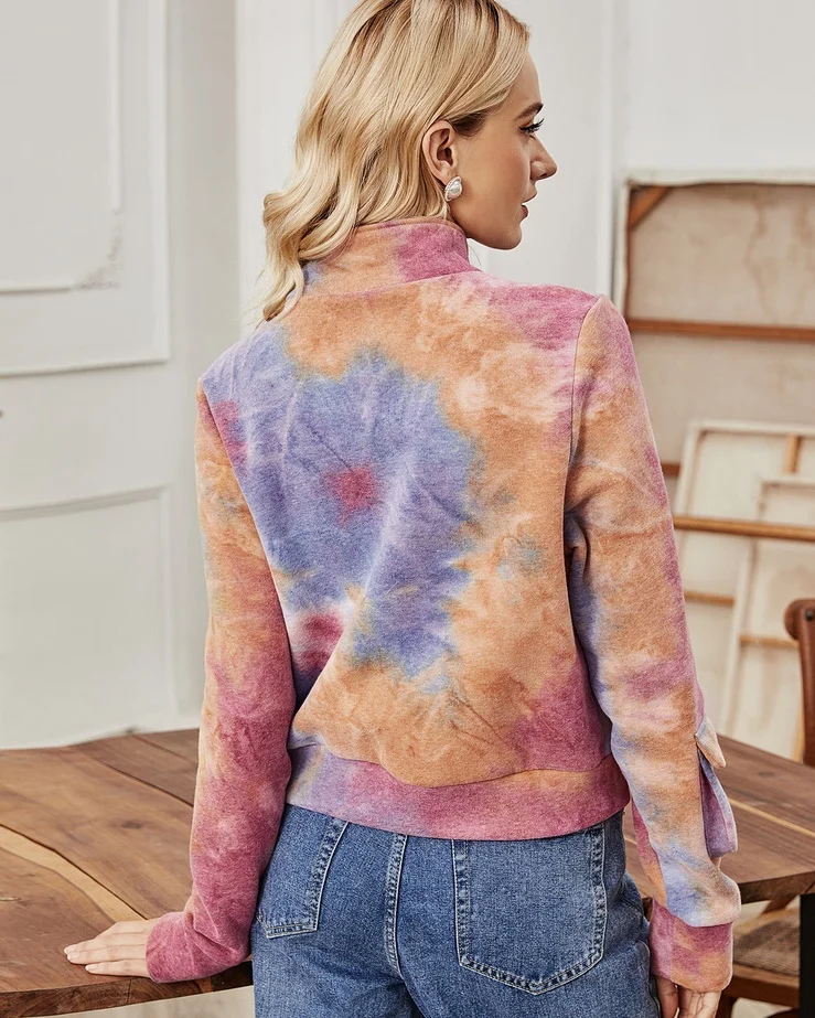 

2021 Women's Jacket Fashion Tie Dye Long Sleeve Zipper Coat Women Autumn Casual Female Jacket Chic Tops Ladies Coats and Jackets