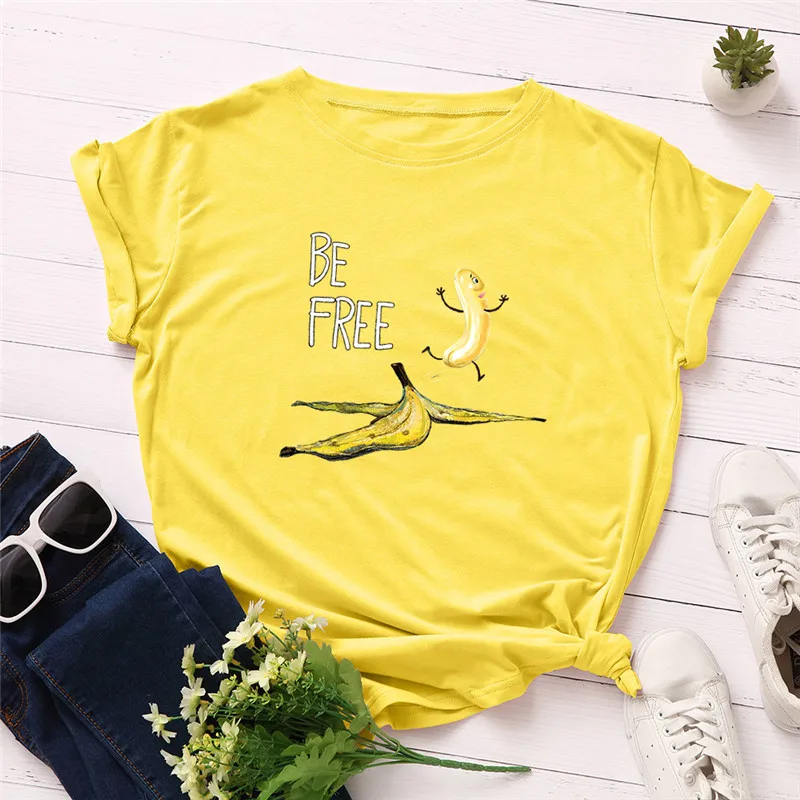 

Plus Size 100%Cotton TShirt Women Fashion Banana Print Women T-shirts O Neck Short Sleeve Tees Summer T-Shirt Oversize Pink Tops
