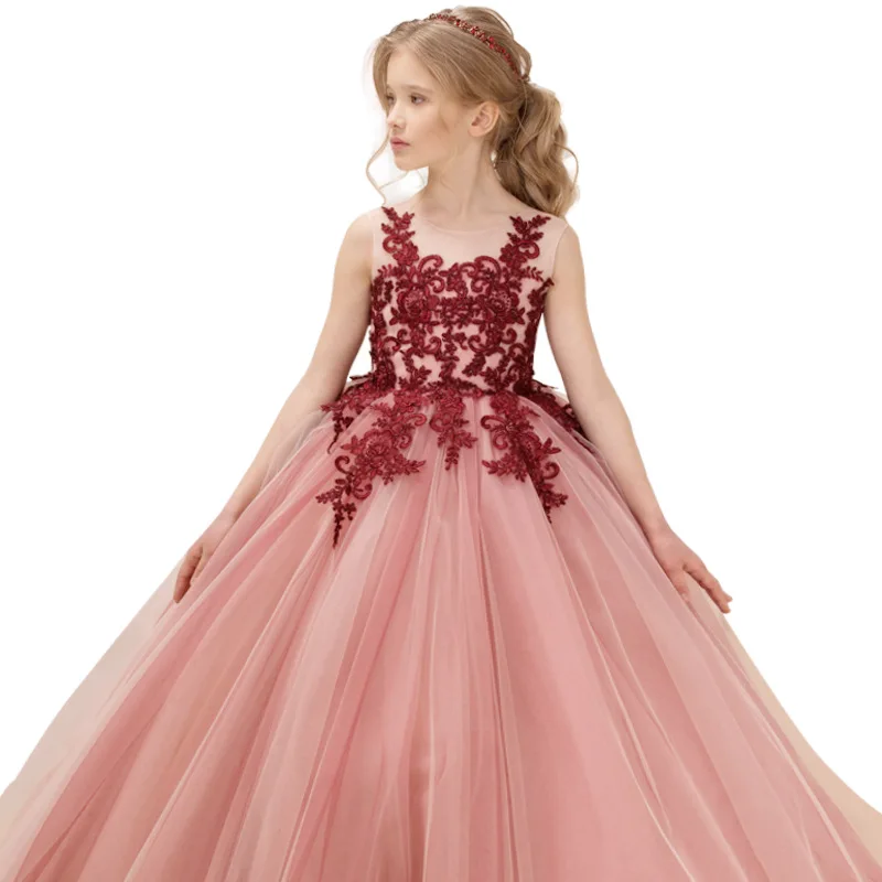 Кружевное вечерние нее платье для девочек-подростков с вышивкой и бантом Длинная