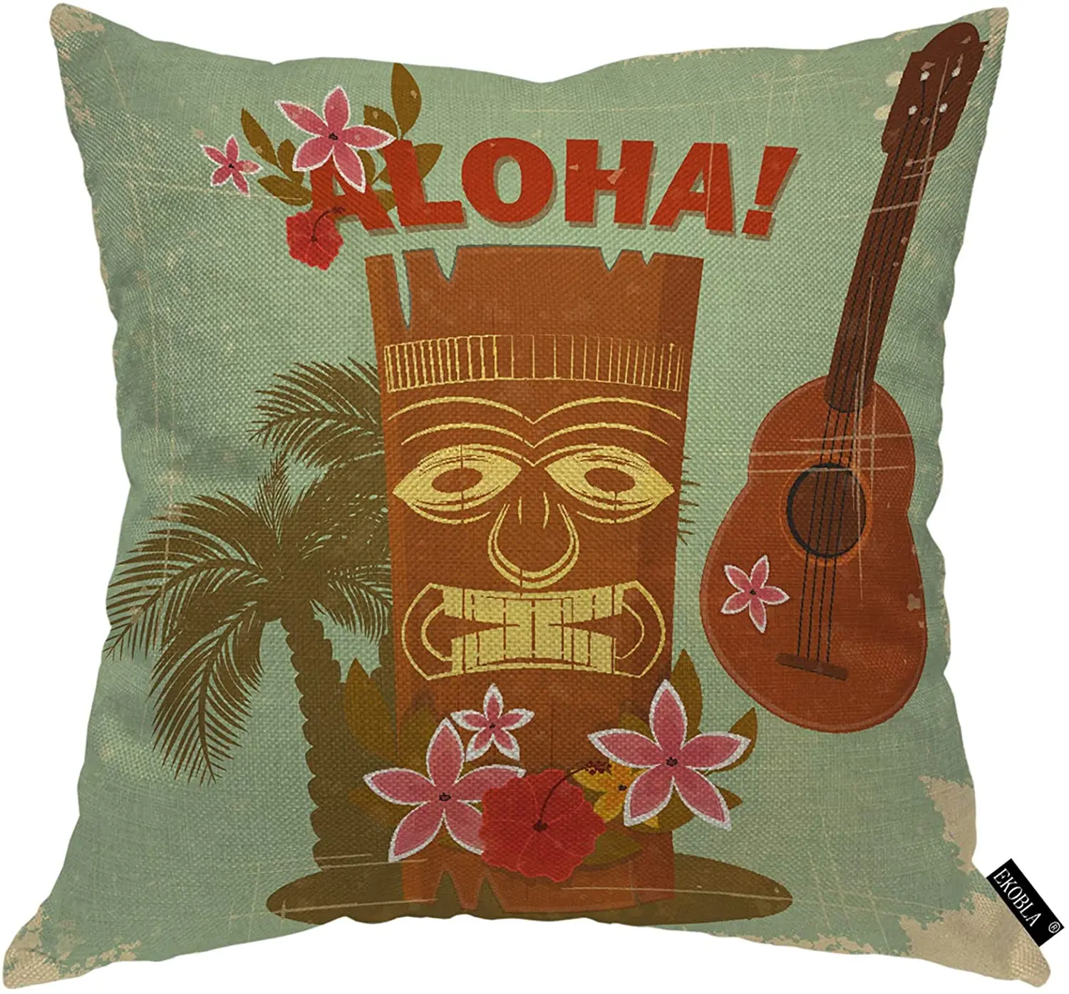 

Наволочка EKOBLA для гавайской подушки, уютный квадратный чехол с рисунком алохи, тропической гитары, цветов, пальмы, музыки, плявечерние, лето