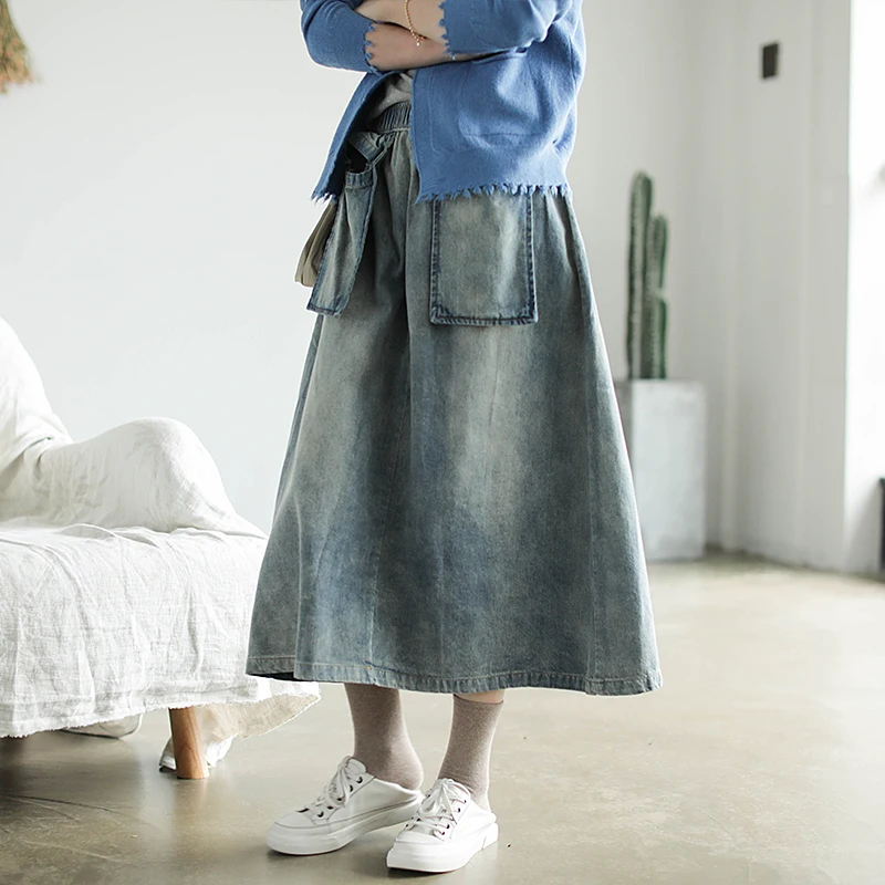 Johnature 2021 Осенняя новая Корейская джинсовая юбка однотонная модная удобная