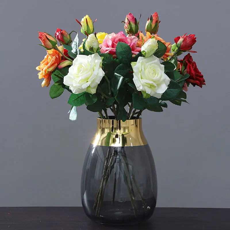 

5 Branch/lot Artificial Rose Flower 2 Heads Curled Rose DIY Wedding Decoration Accessories Fake Flower Home Garden Decoration