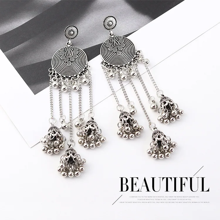 

Exotic Earrings Exaggerated Three-dimensional Bell Lantern Tassel Nostalgic Disc Retro Earrings Jewelry