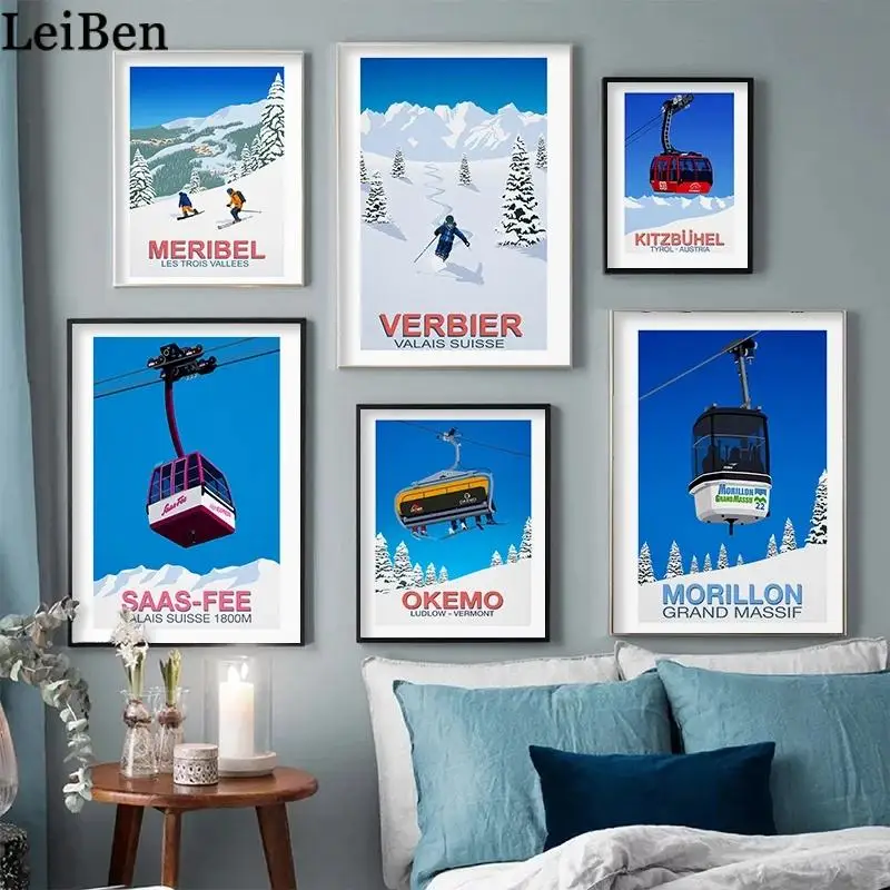 Verbier Okemo скандинавский катание на лыжах Путешествия Холст Картина курорт плакат и