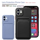 Чехол-накладка для iPhone 12 Pro Max Mini, 11, XS, X, XR, 7, 8 Plus, SE 2020, из жидкого силикона, с отделением для карт