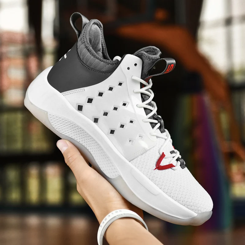 New Purple Mesh Basketball Shoes for Men Camping Sneakers Basketball Male Teenager Breathable High Top Sneakers Cool Big Size 46