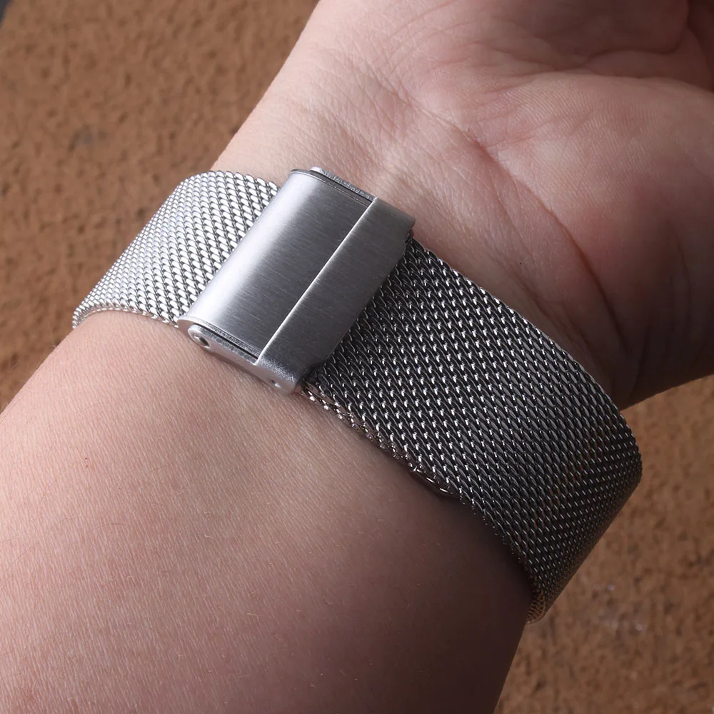 Ремешок для часов высокого качества Тонкий серебристый из нержавеющей стали 16 мм