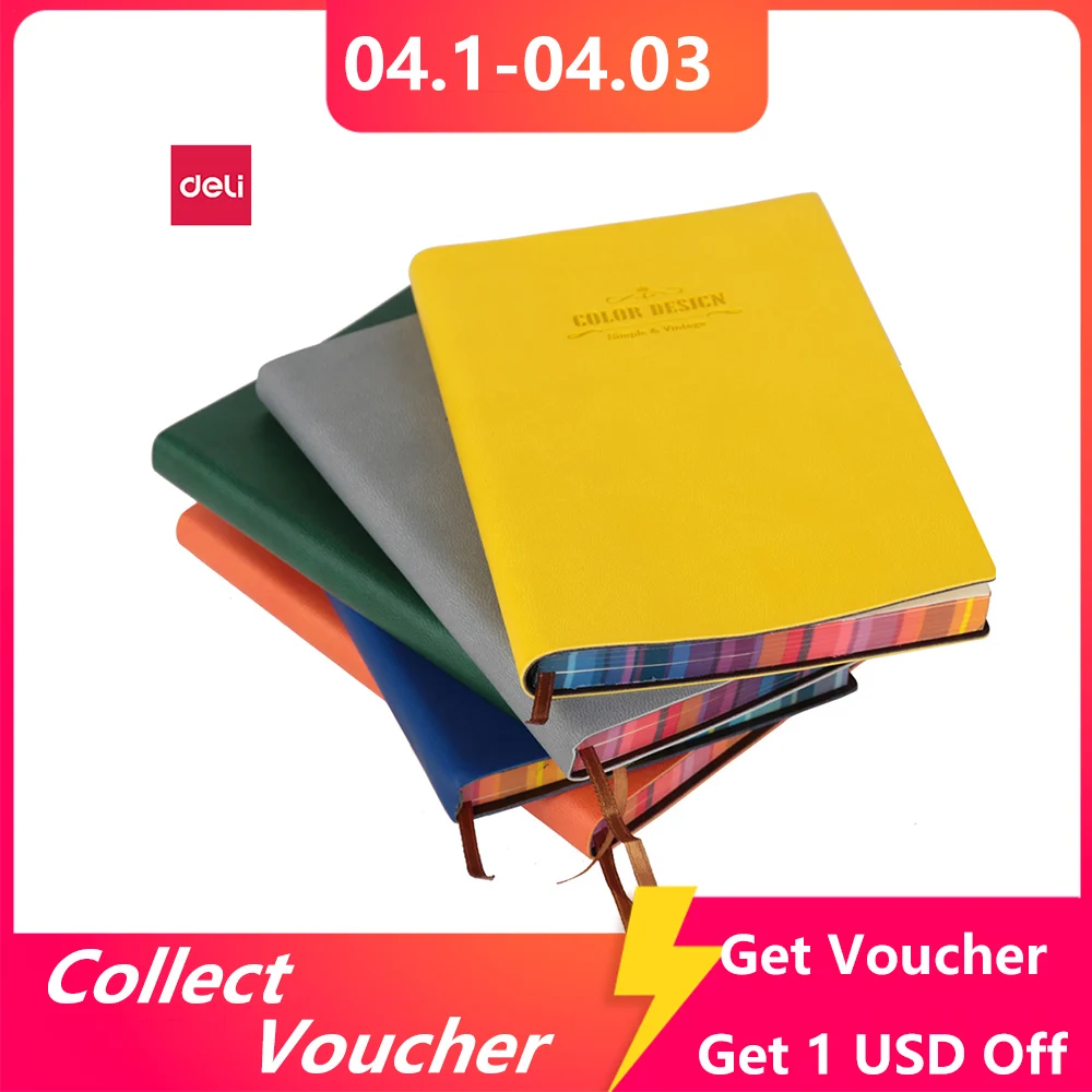 

Deli Leather Book Colorful Edge 56k 112 Pages Youth Series Creative Notebook Fashion Notepad Travel Student Diary Daily Memos