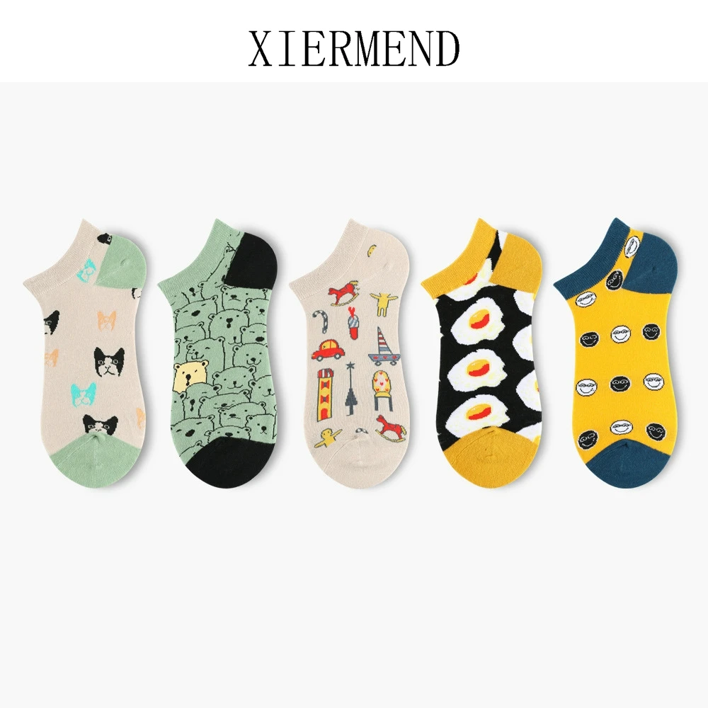 10 pieces = 5 pairs New ins women socks original autumn thin socks with cute cartoon Japanese cotton slipper socks women