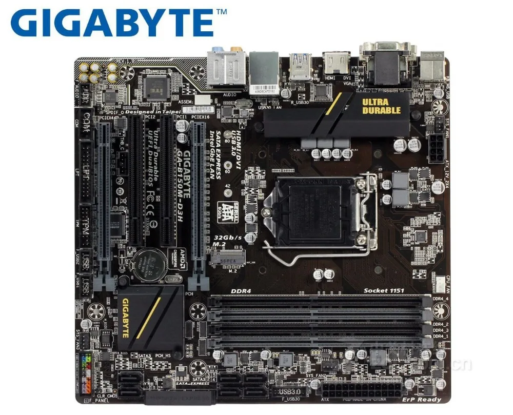 Gigabyte GA-B150M-D3H оригинальная б/у рабочего стола материнской платы DDR4 LGA 1151 B150M-D3H 14NM Процессор 64 Гб USB2.0 USB3.0 B150 материнская плата