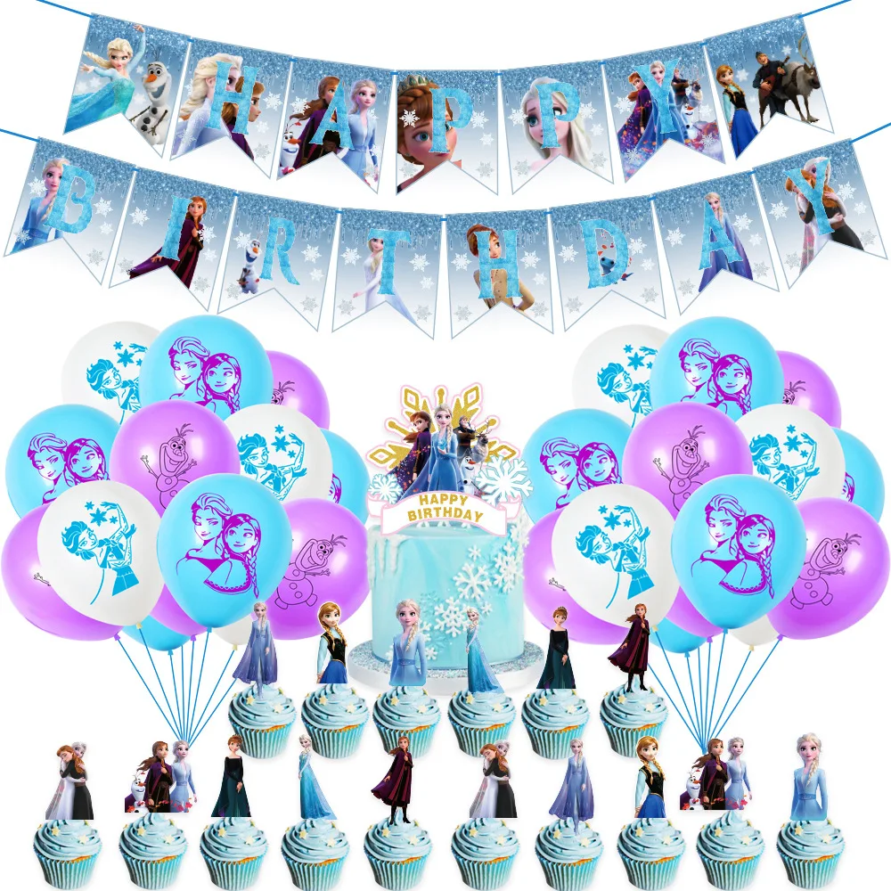 

Frozen Theme Kids Birthday Party Decor Set Anna Elsa Banner Latex Balloon Cake Card Event Scene Layout Supplies Baby Shower Toys