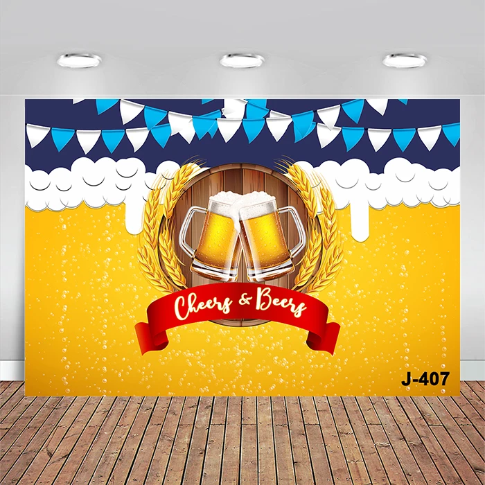 Enlarge Oktoberfest Backdrop Cheers Beers Theme Birthday Party Wood Decorations Cake Table Banner Photography Background