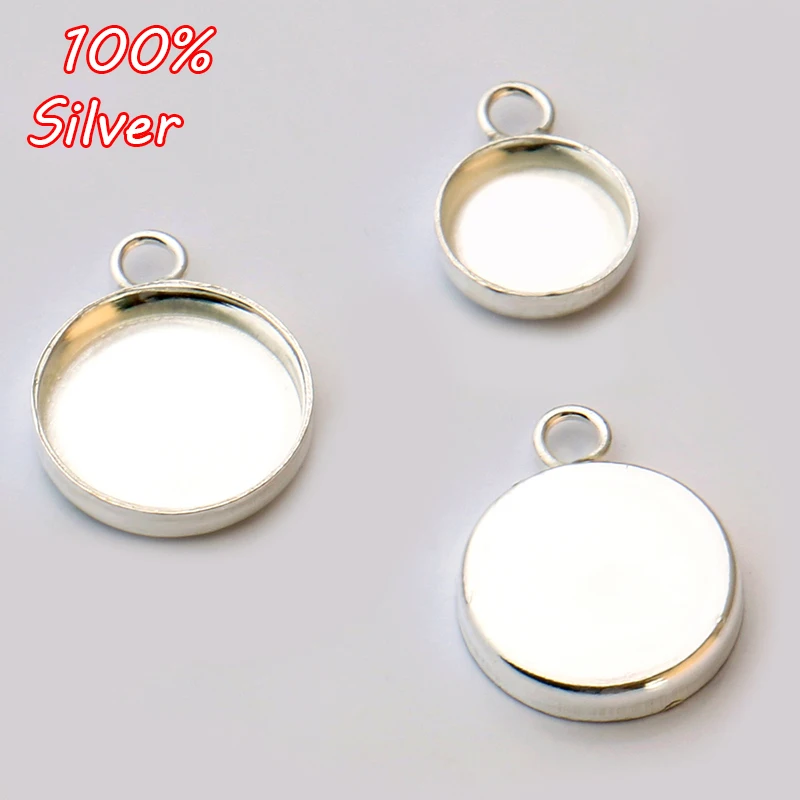 4pcs 925 Sterling Silver Pendant Bracelet Cabochon Blank Base Fit 6mm 8mm DIY Jewelry Making Accessories Findings Components