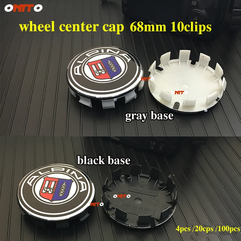 

4X 20X 100X ABS Gray/Black Base 10clips 68mm 6.8cm Wheel Rim Center Badge Emblem for E46 E30 E39 E34 E60 E36 E38 M3 M5