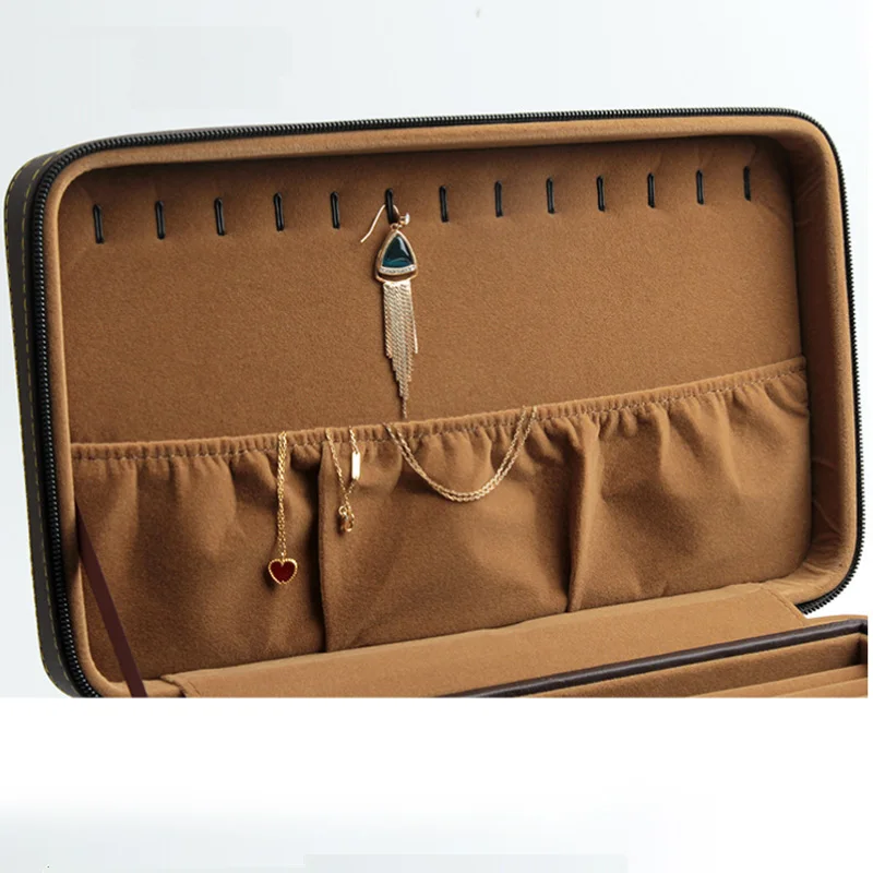 Leather Detachable High Level Necklace Ring Bracelets Jewelry Organizer Box Portable Travel Storage Box Suitcase Available