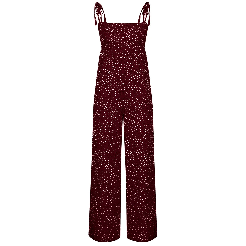 

Fashion Summer Woman Jumpsuit 2021 New Bandage Polka Dots Floral Casual Sling Wide Leg Loose Sexy Backless Women's Jumpsuit