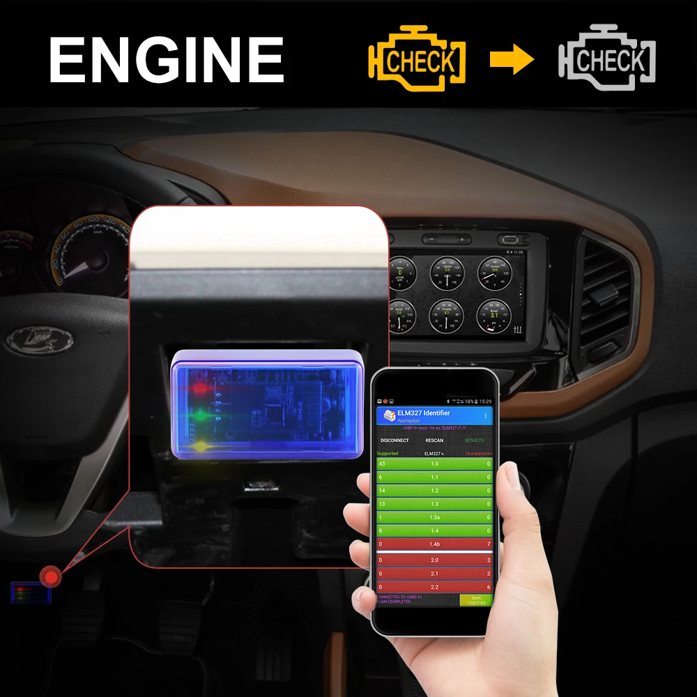 Автомобильный диагностический сканер ELM327 V2.1 компактный автомобильный прибор
