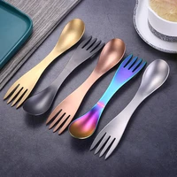 gradient color fork and spoon stainless steel spork fork spoon travel camp long portable tool for picnic camping backpacking