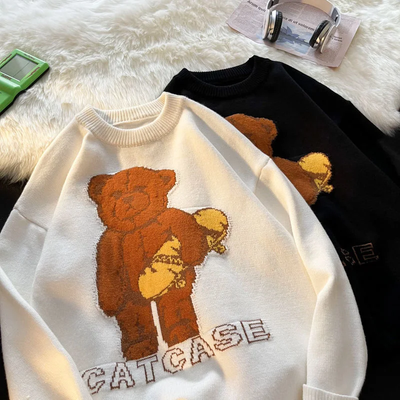 

Neploha 2021 Autumn Winter Versatile Cute Bear Graphic Female Sweaters Round Neck Casual Loose Women Pullover Couple Sweaters