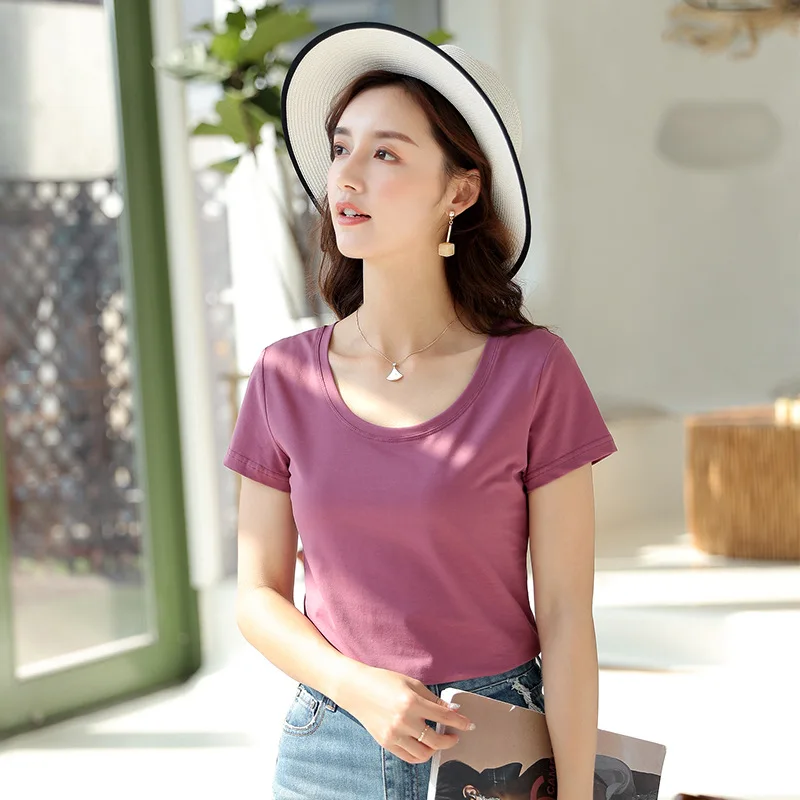 

T Shirt Women Clothes 2020 beige Fashion Tee Top Fashion Cotton Ladies Lee Shirt