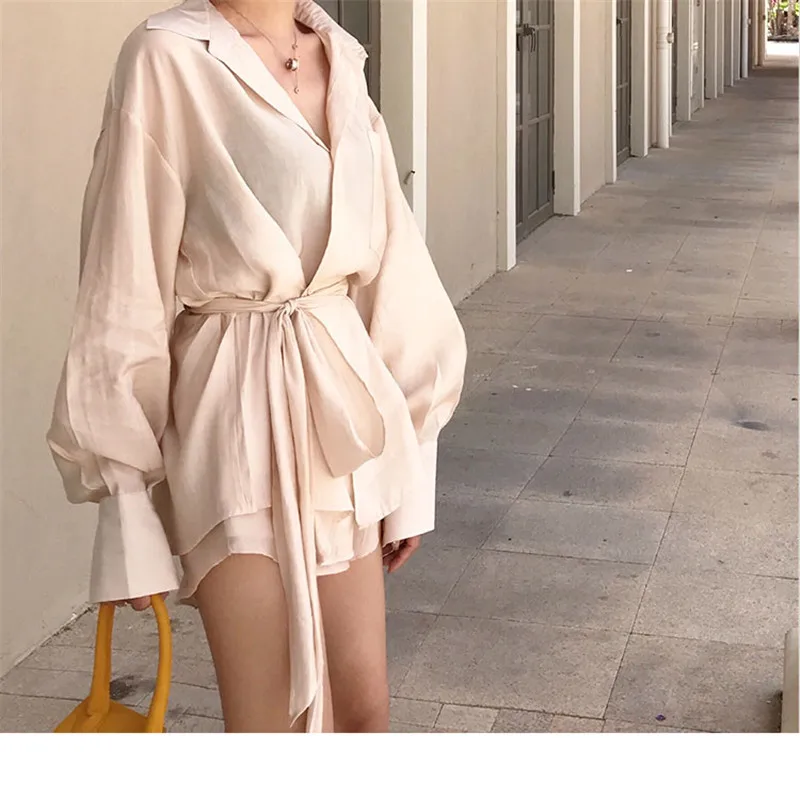 Женский костюм из 2 предметов корейская мода летняя длинная рубашка шорты наборы