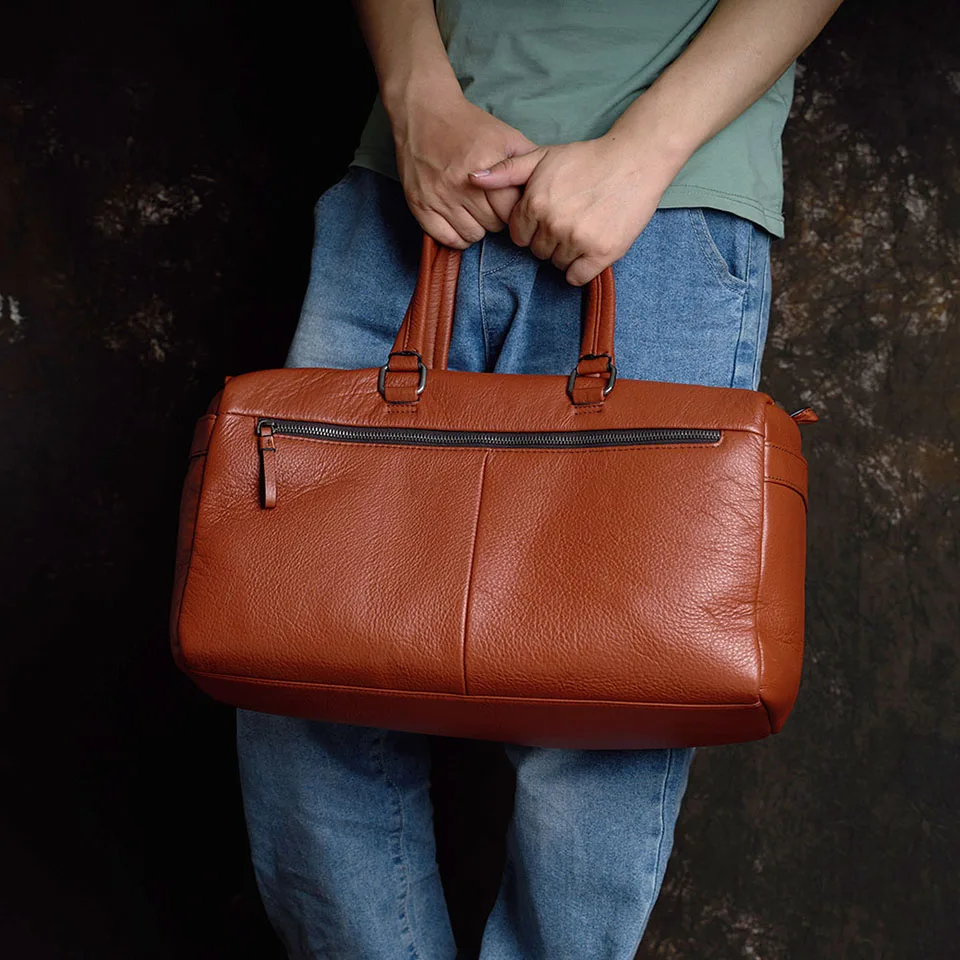 

NUPUGOO Casual Men's Travel Bag Genuine Leather Vintage Handbag Fashion Trend Duffle Bag High Quality Large Tote Zipper Pocket
