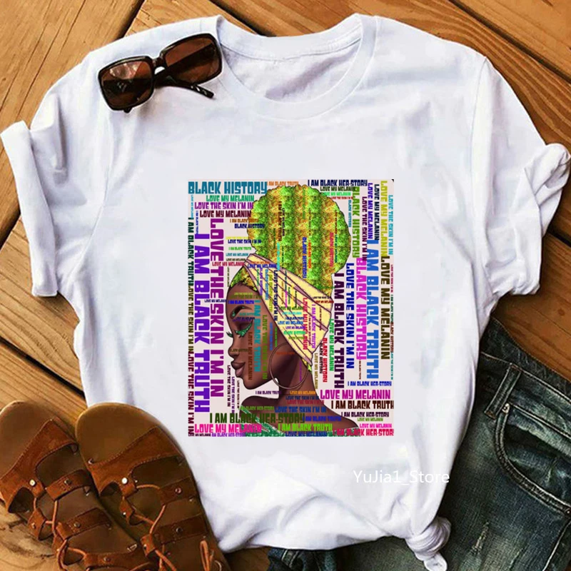 

Watercolor Black History African Black Girl Magic Graphic Print Tshirt Women Melanin Poppin T Shirt Femme Summer Tops
