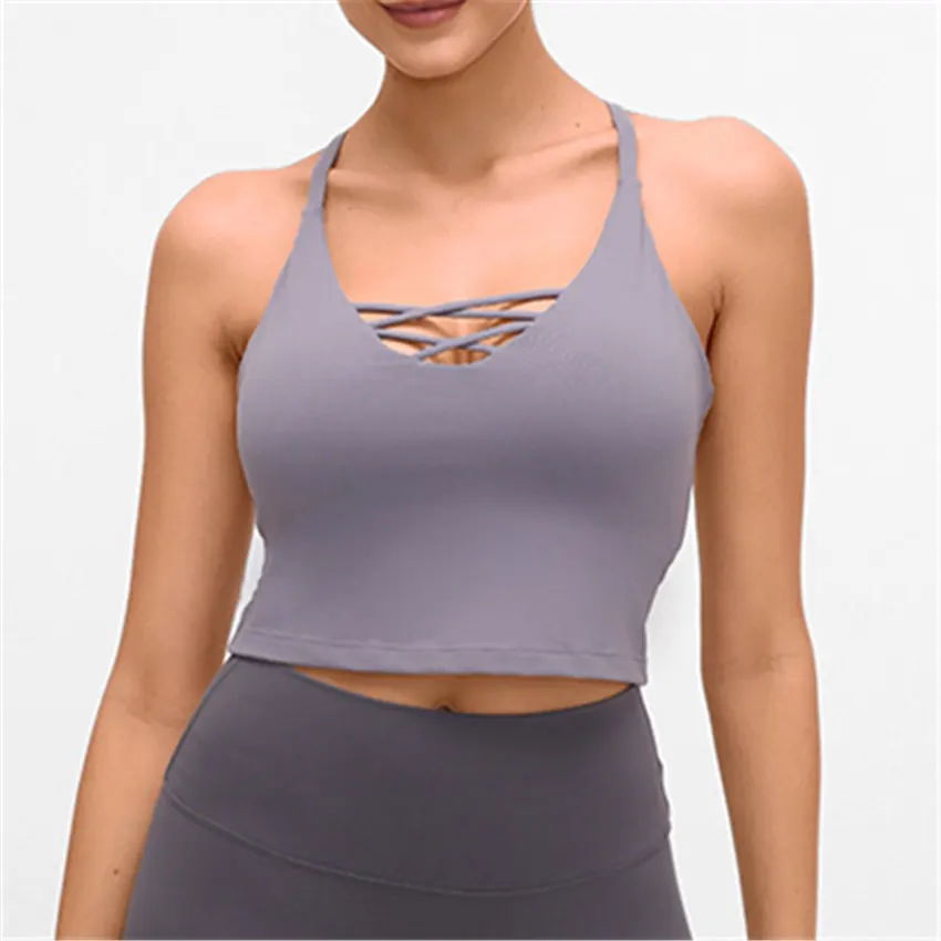 Женский топ для йоги с Встроенный лифчик крест-накрест кроп рубашки тренировки